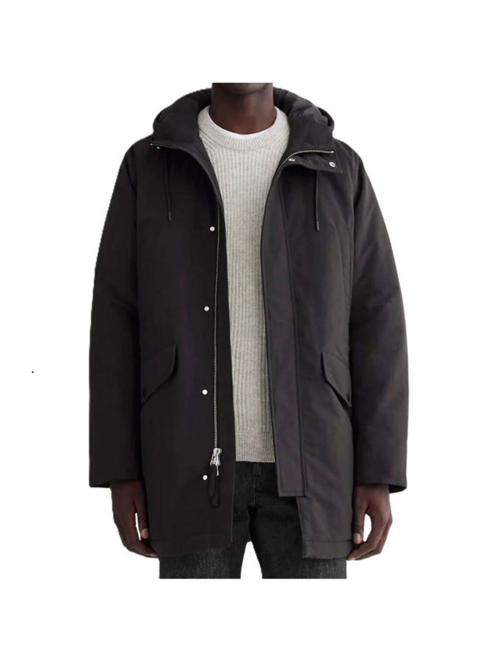 Everlane Men's The Parka Black Puffer Jacket Fleece Lined Pockets Hood XS NWT